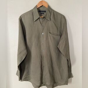 Metropolitan View 100% Irish Linen Long Sleeves button down shirt army green M